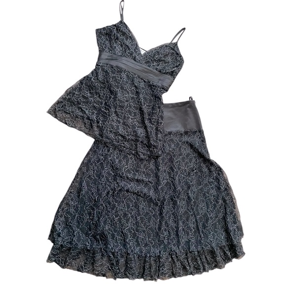 Papillon women’s vintage retro two-piece babydoll tank midi lace full skirt M - Picture 2 of 9